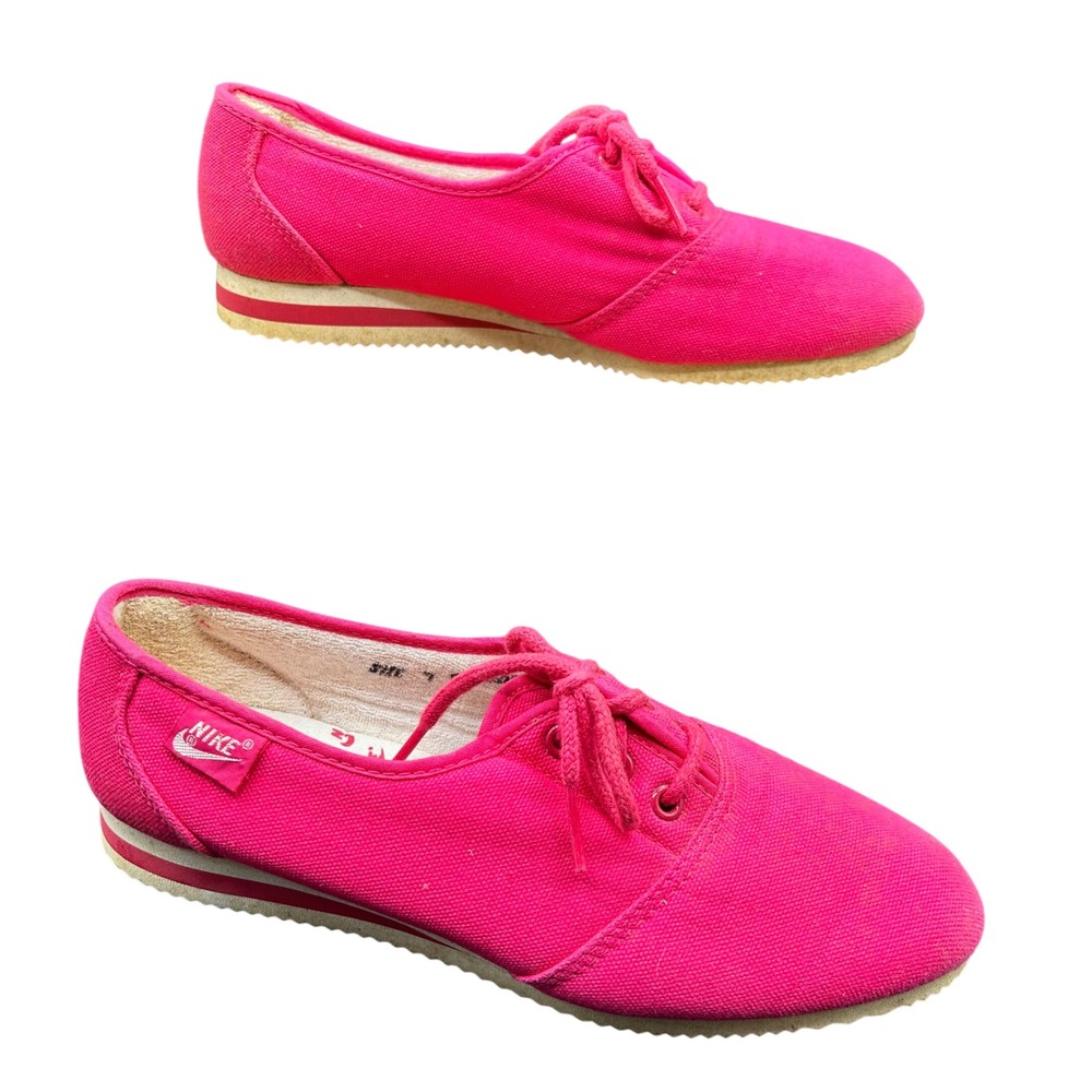 Vintage 80s Nike Canvas Sneakers Hot Pink Lace Up Low Top Made in Korea Womens 7